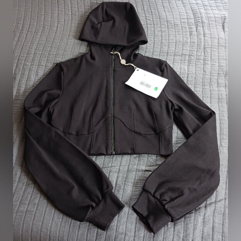NWT Black cropped zip hoodie organic cotton womens medium